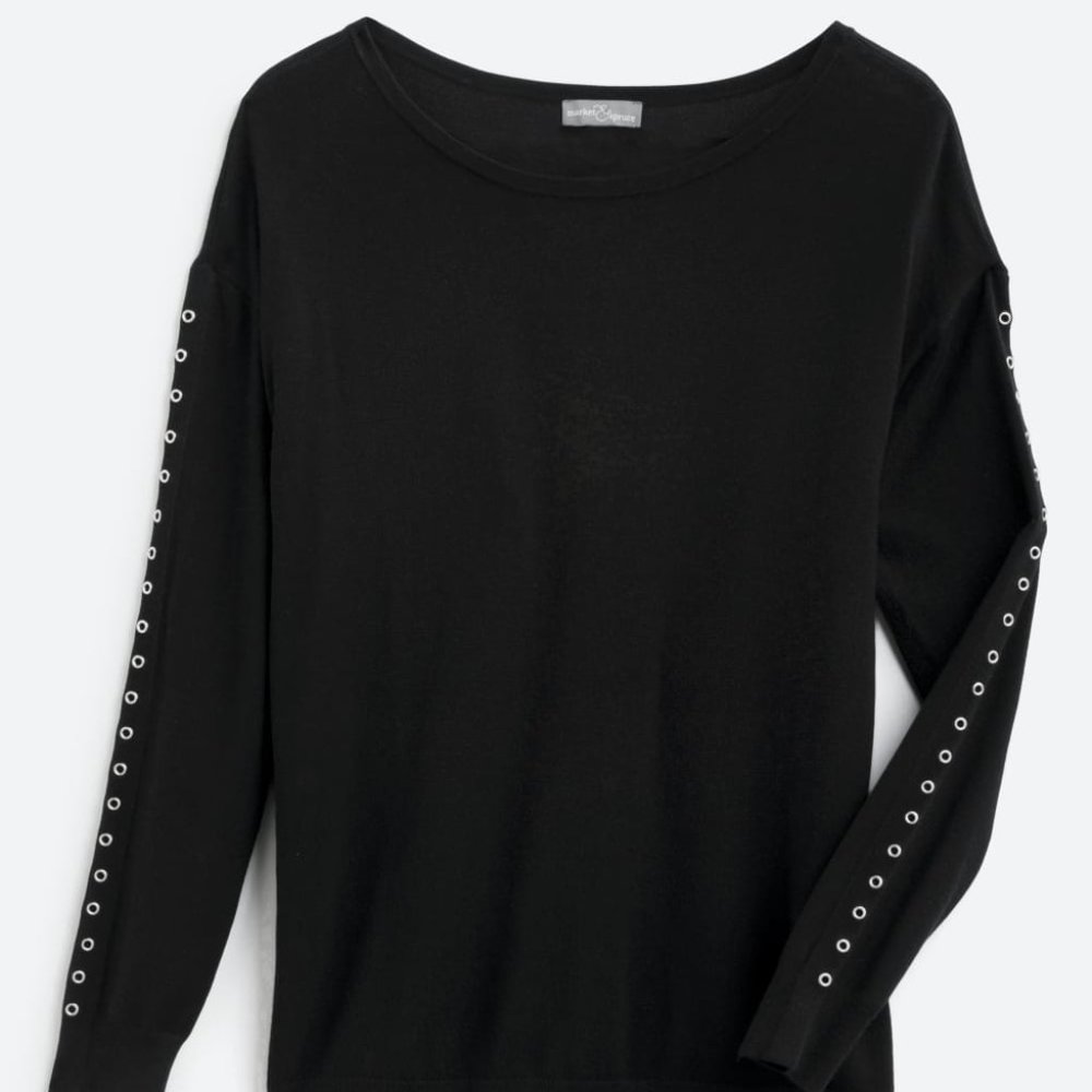 Black Grommet Detail long sleeve sweater L